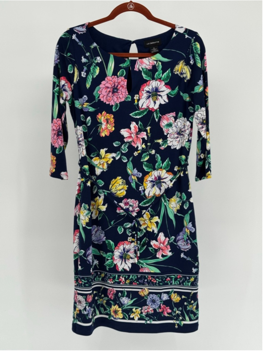 Liz Claiborne Women's Navy Floral Long Sleeve Dress S